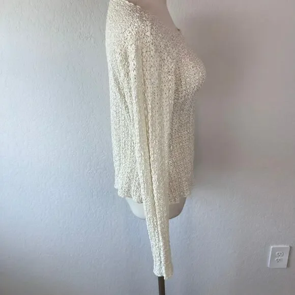 Natural Life Lace Layering Top in Ivory Long Sleeve size Medium Boho Coastal - Picture 5 of 9